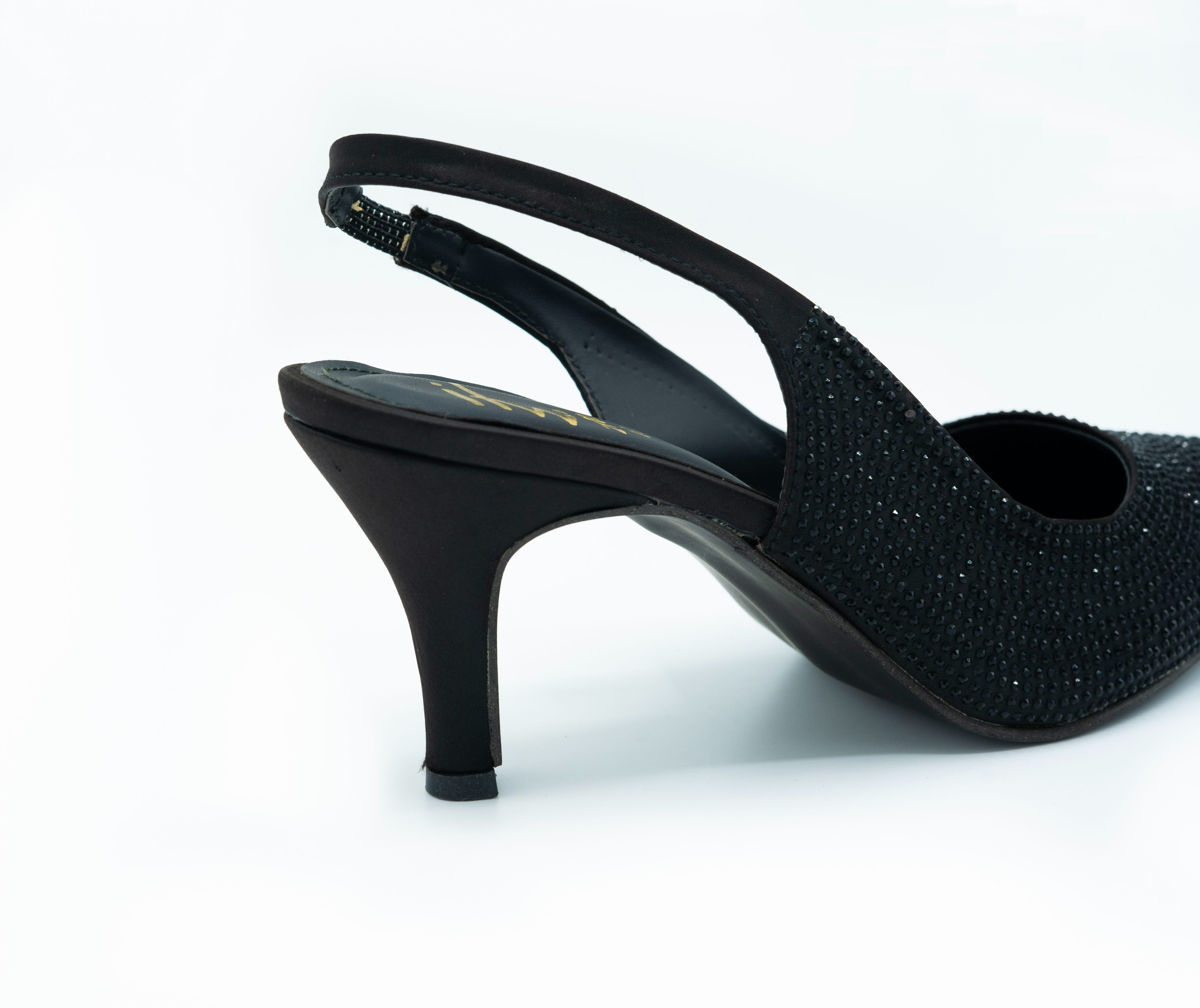 Luna Noir – Black Crystal Slingback Heels