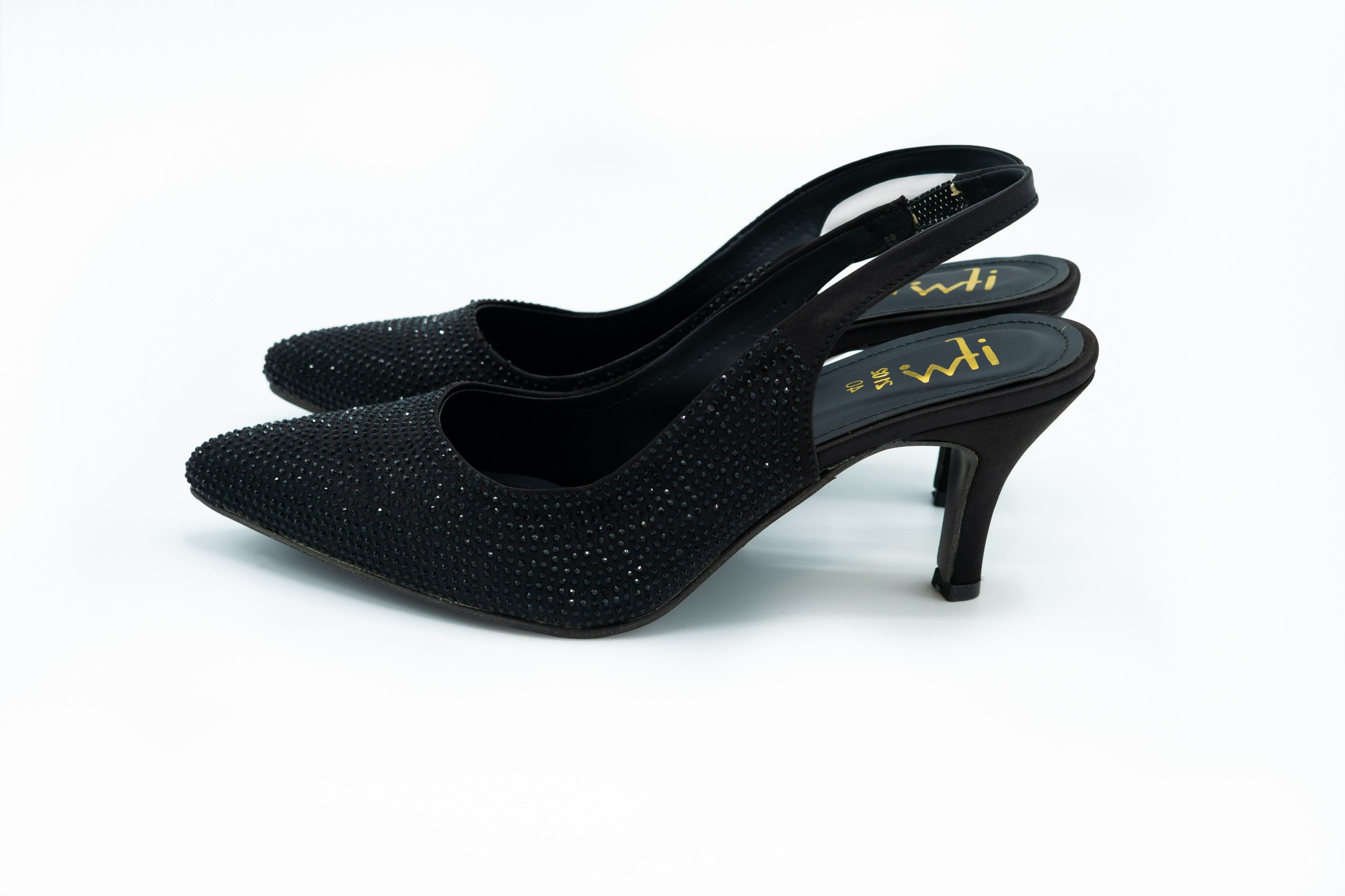 Luna Noir – Black Crystal Slingback Heels