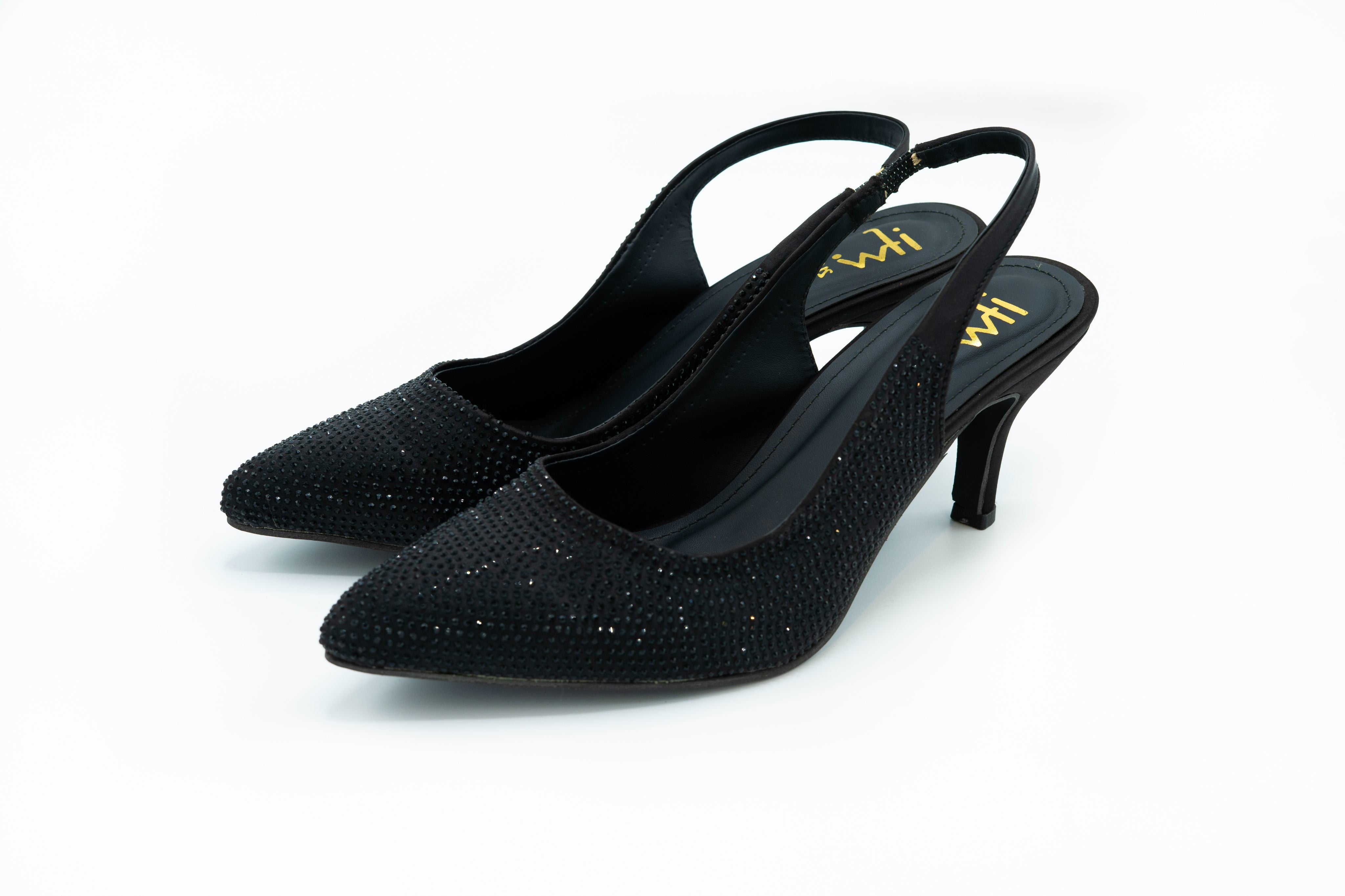 Luna Noir – Black Crystal Slingback Heels