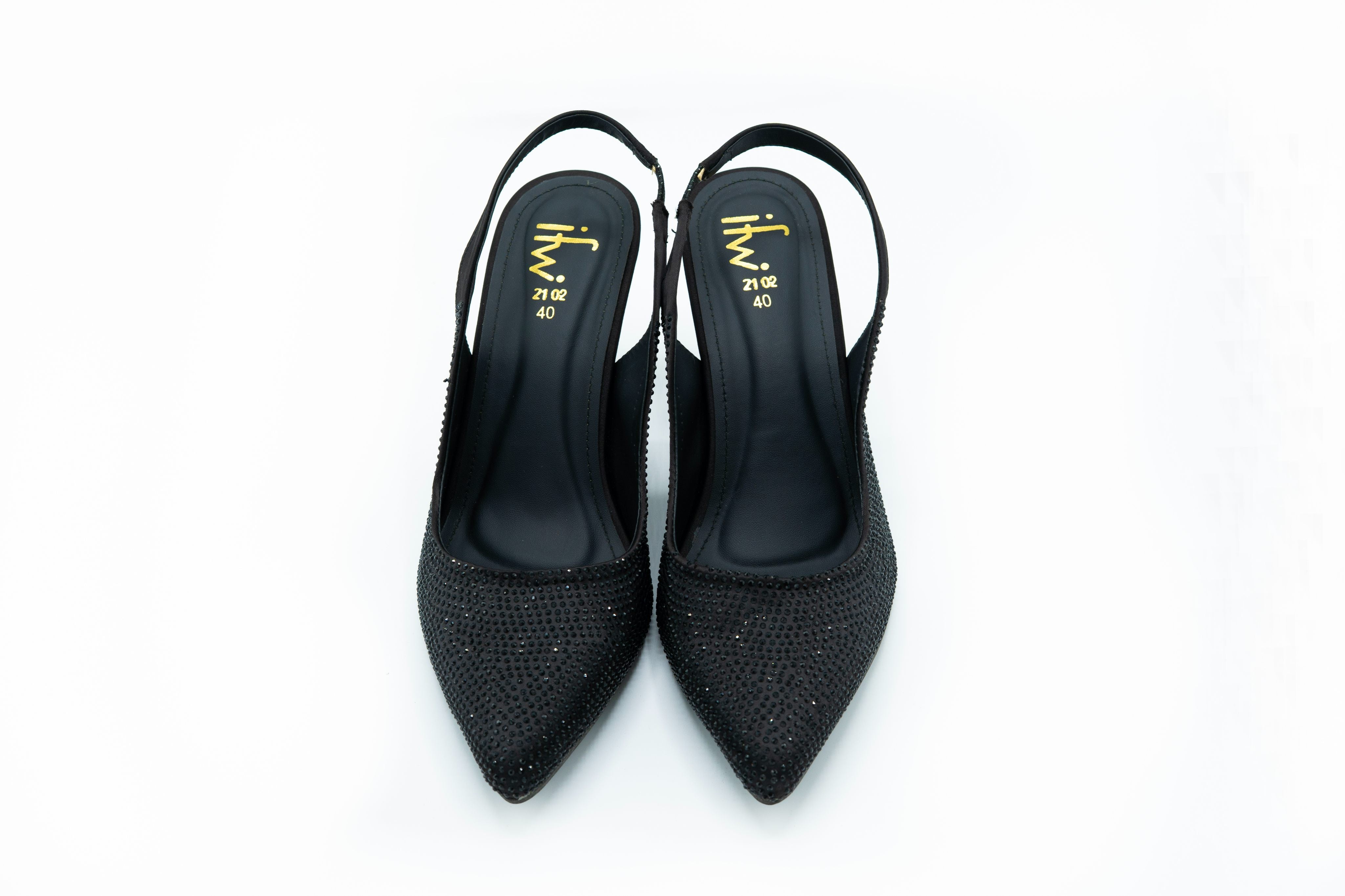 Luna Noir – Black Crystal Slingback Heels