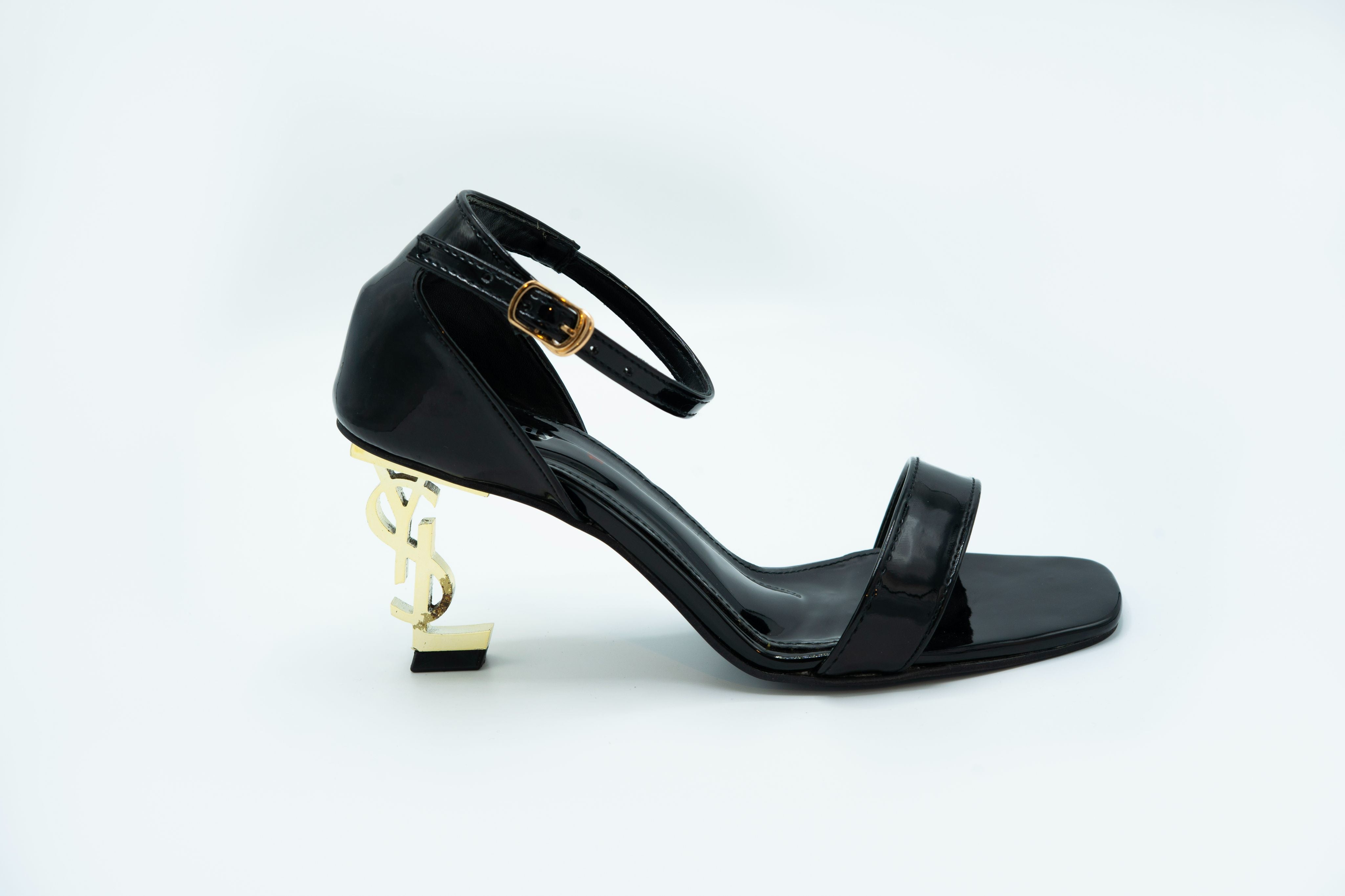 Black Patent YSL Heel Sandals