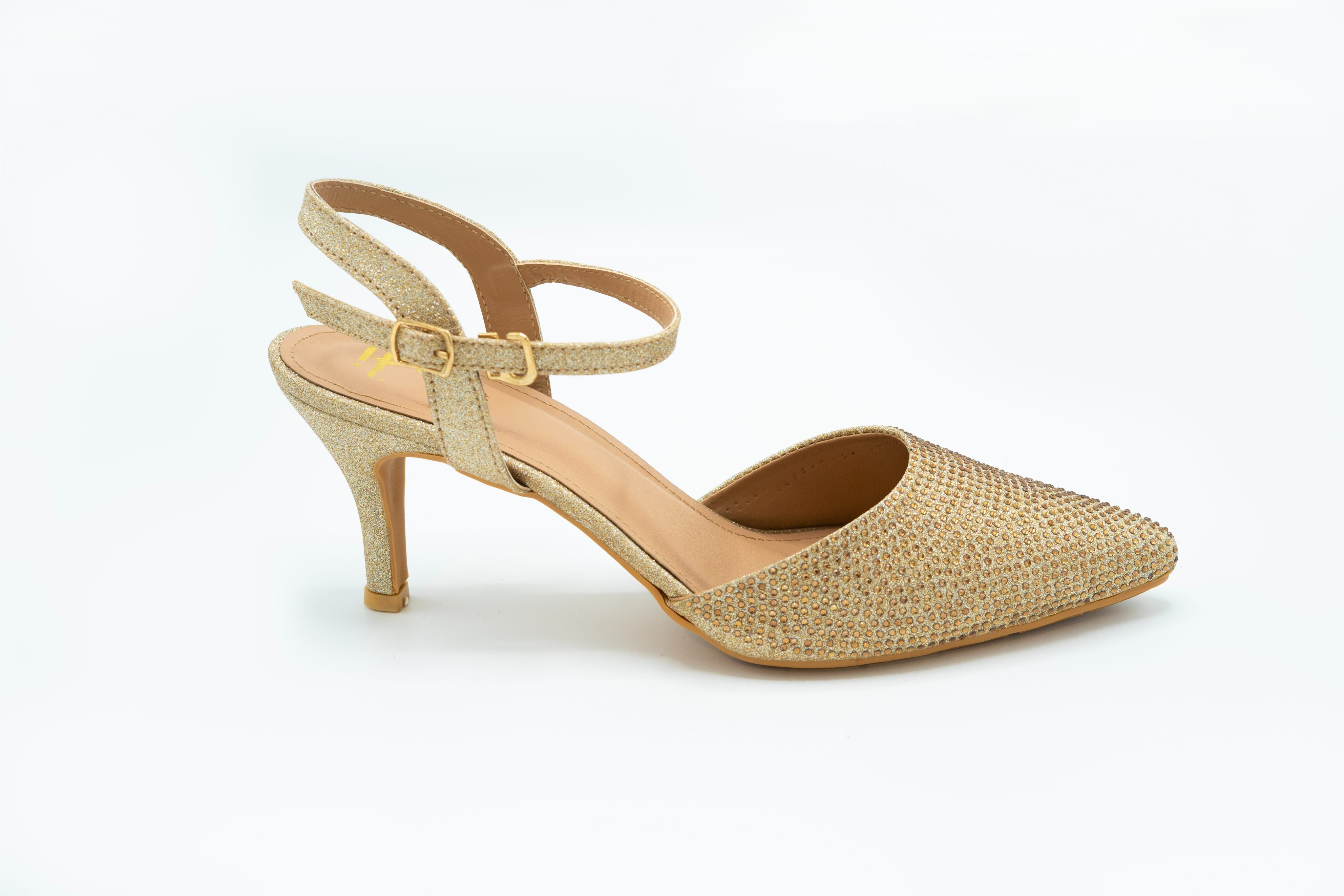 Gold Glitter Double Ankle Strap Heels