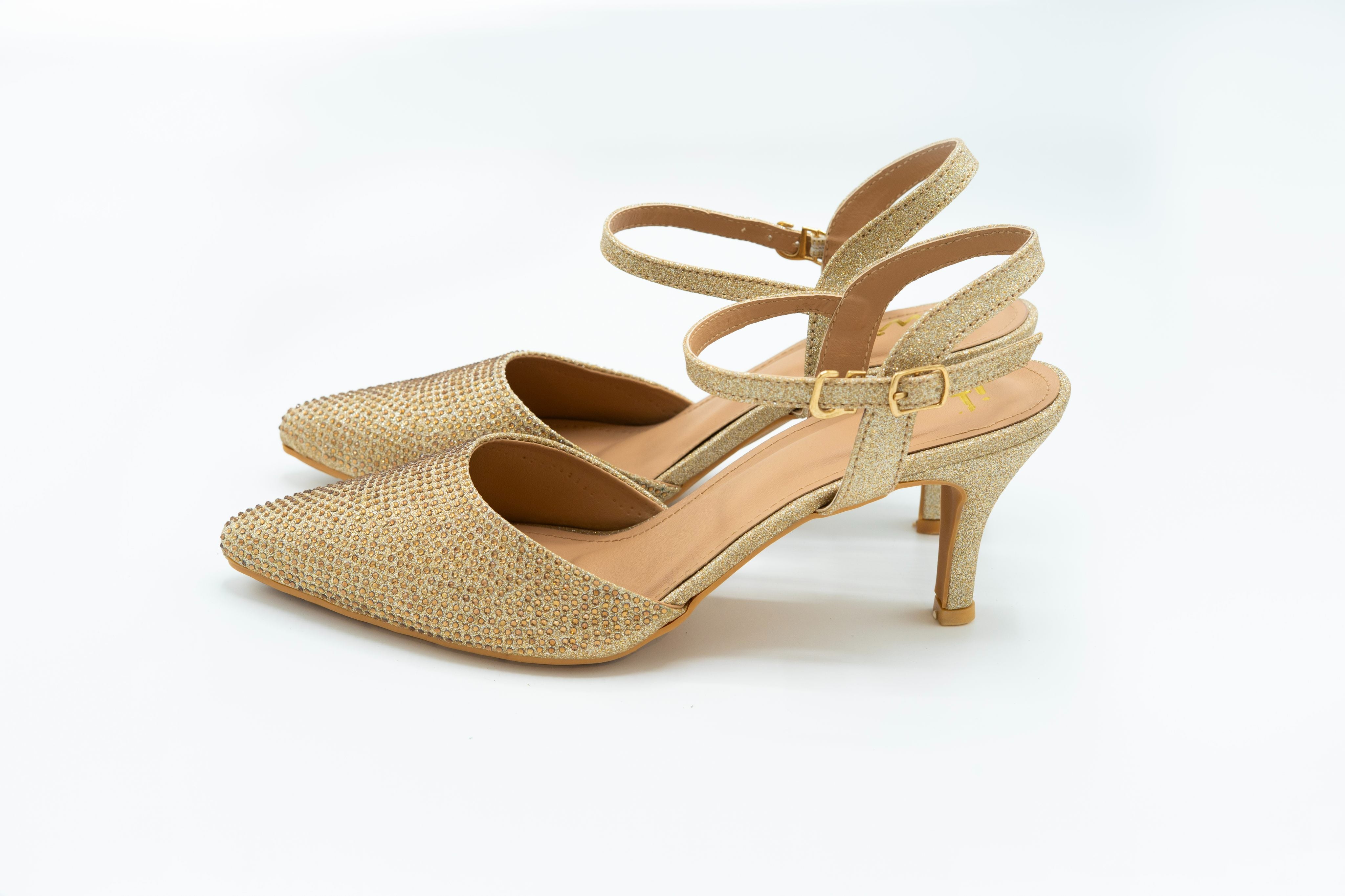 Gold Glitter Double Ankle Strap Heels