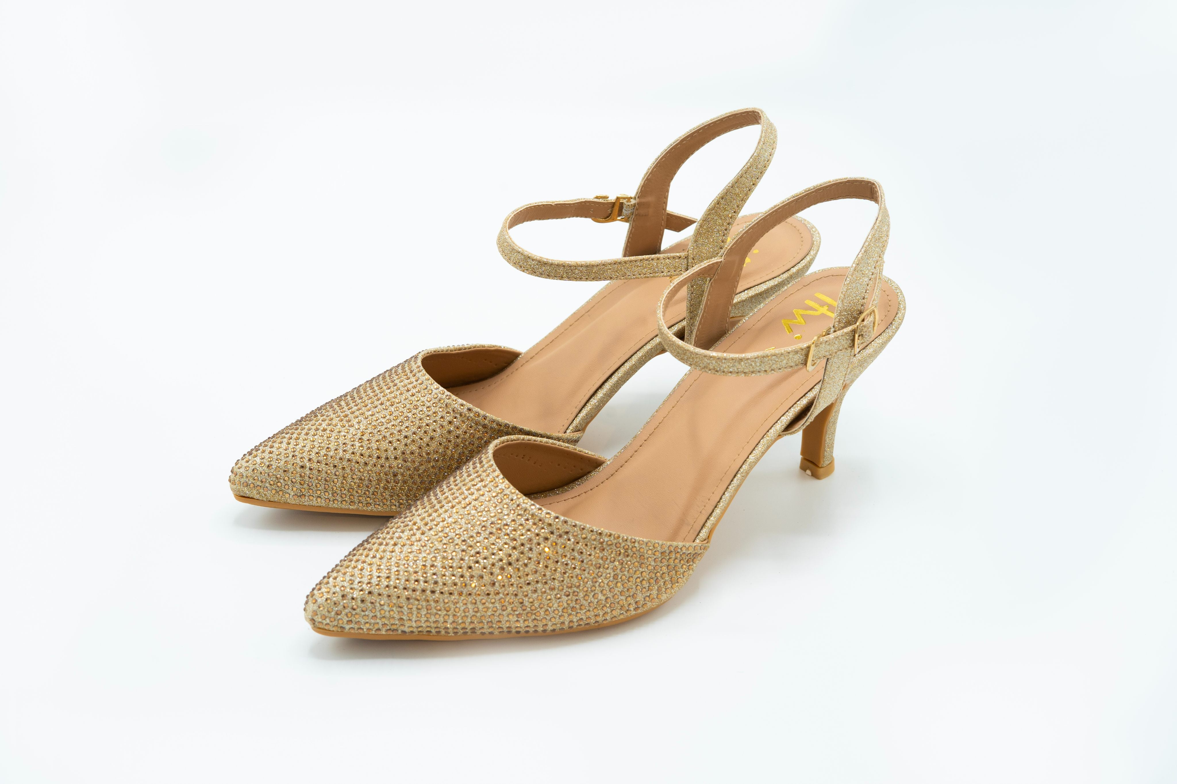 Gold Glitter Double Ankle Strap Heels