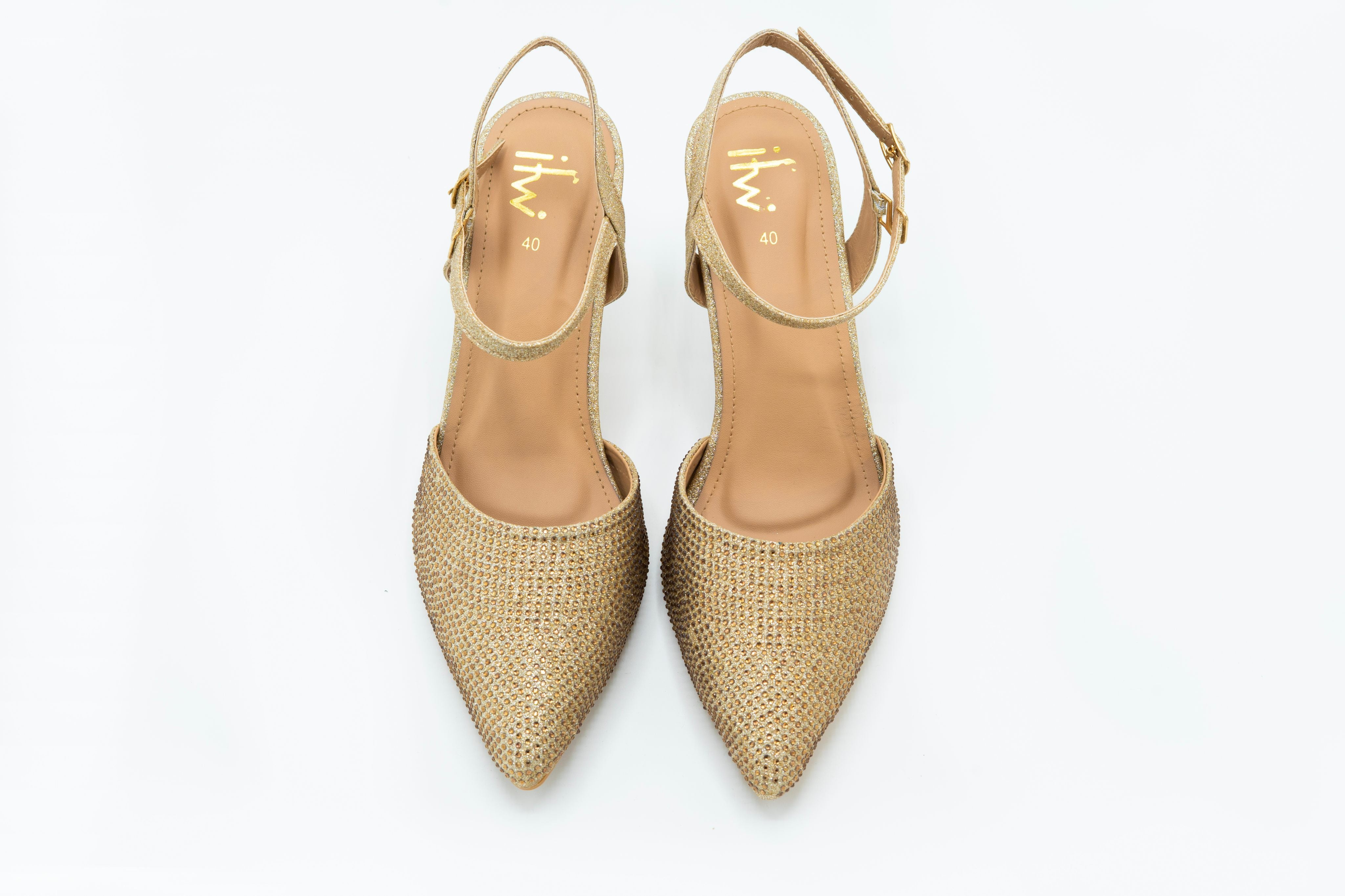 Gold Glitter Double Ankle Strap Heels