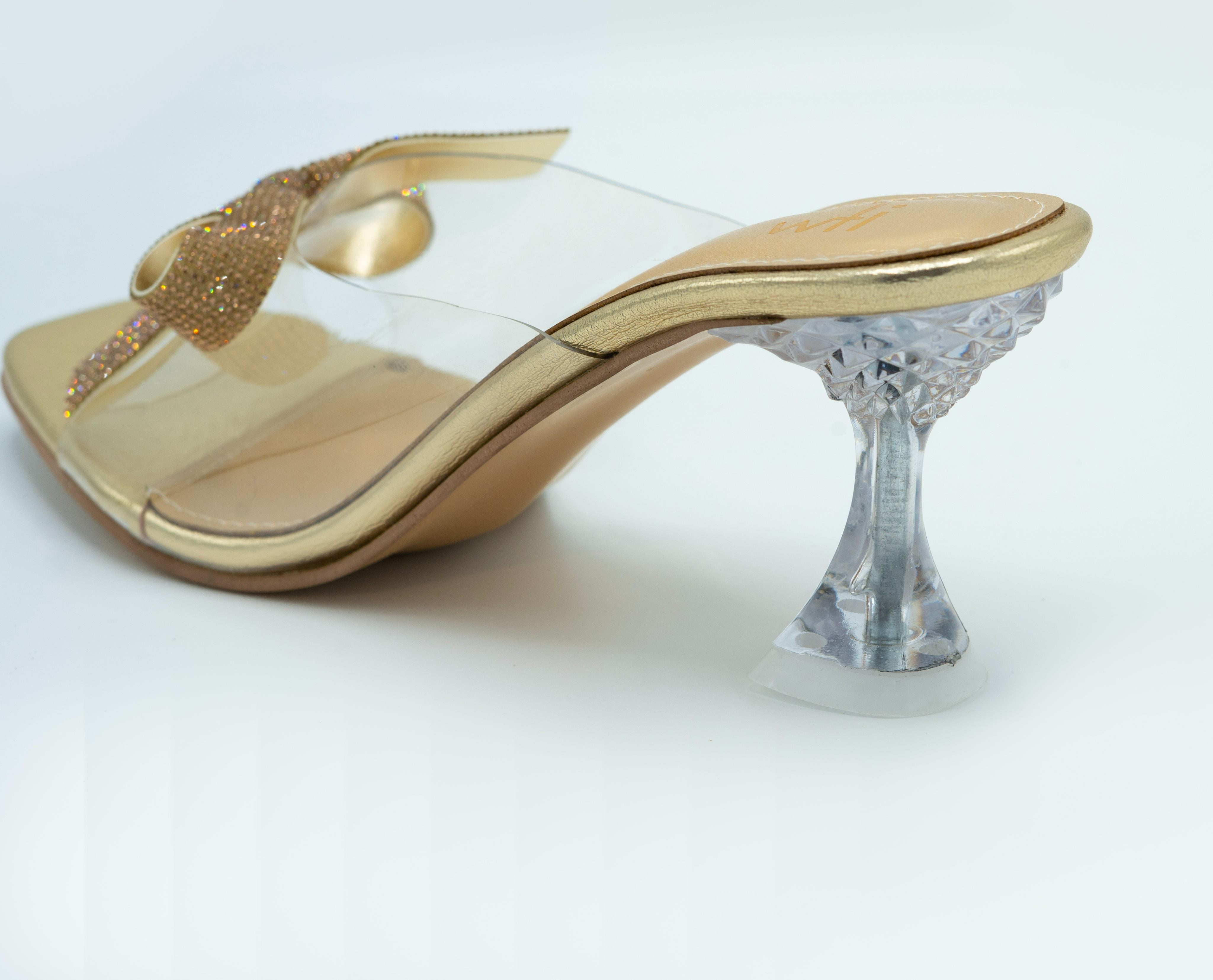 Gold Bow Clear Strap Crystal Heel Sandals