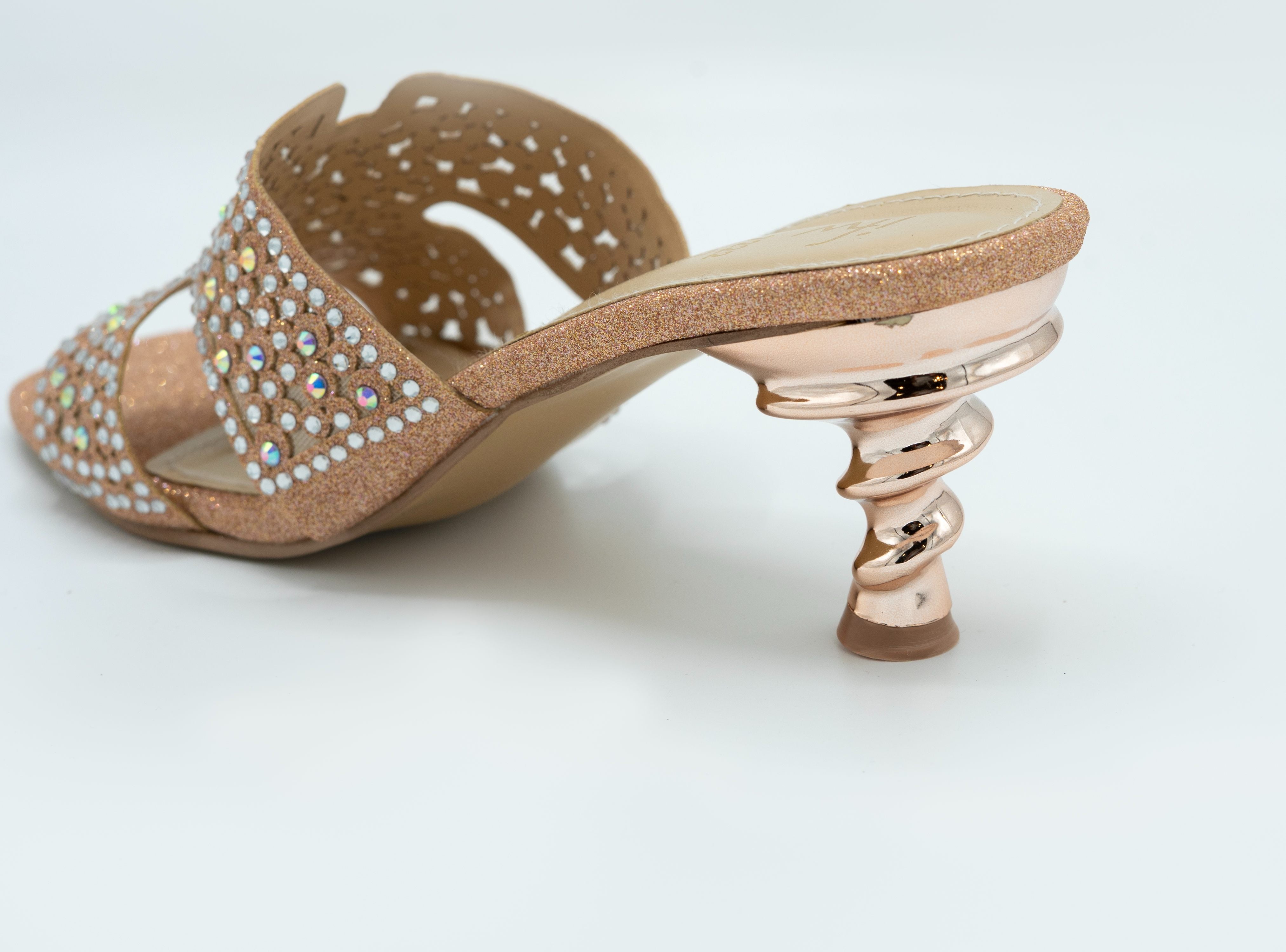 Rose Gold Crystal Embellished Sculpted Heel Sandals