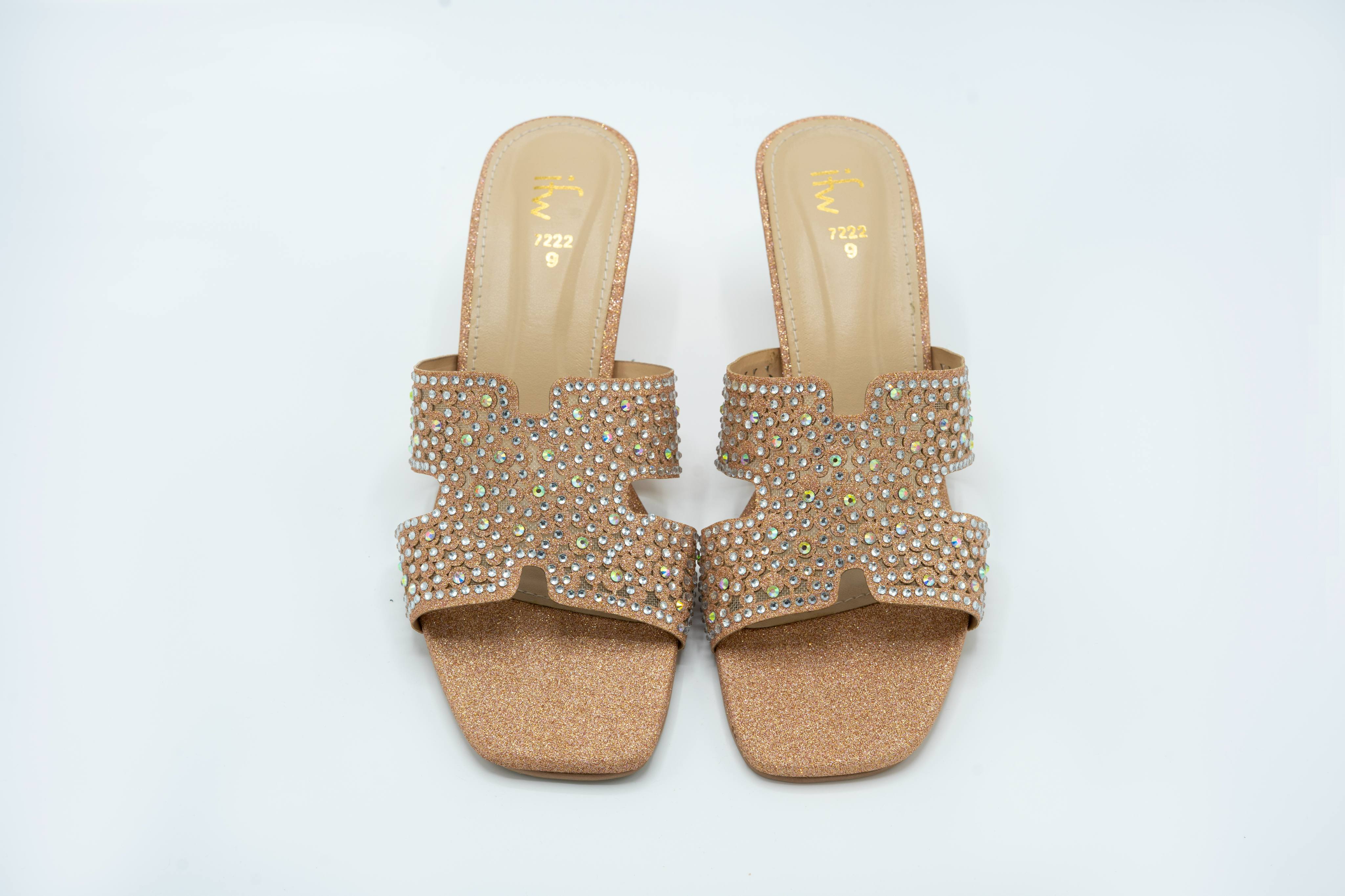 Rose Gold Crystal Embellished Sculpted Heel Sandals